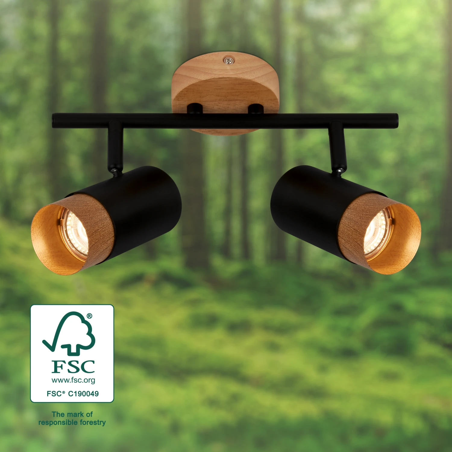 Briloner Plek Wandleuchte, Schwenkbar, Holz, 2-flammig, Schwarz 6 Briloner Plek Wandleuchte, Schwenkbar, Holz, 2-flammig, Schwarz – Bild 6