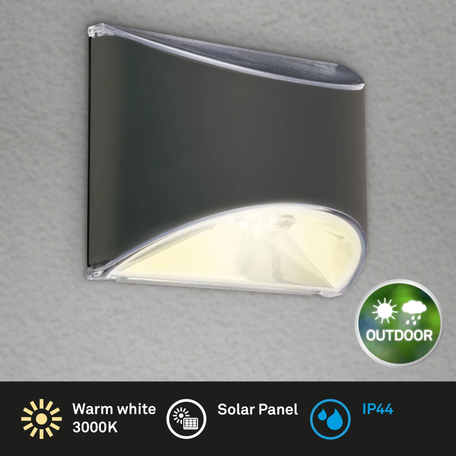 Solar LED Wandleuchte, 10 Cm, Anthrazit 2 Solar LED Wandleuchte, 10 Cm, Anthrazit – Bild 2