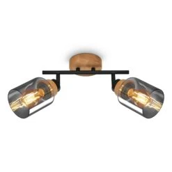 Briloner Hema Deckenstrahler, Rauchglas, Schwenkbar, 2-flammig, Holzbasis