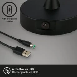 LED Akku Tischleuchte Ø12,5 Cm, LED-Modul, 3W, 350 Lm, Schwarz -Briloner Store 1dce5991c0fa8801606e4f3cc87576e3