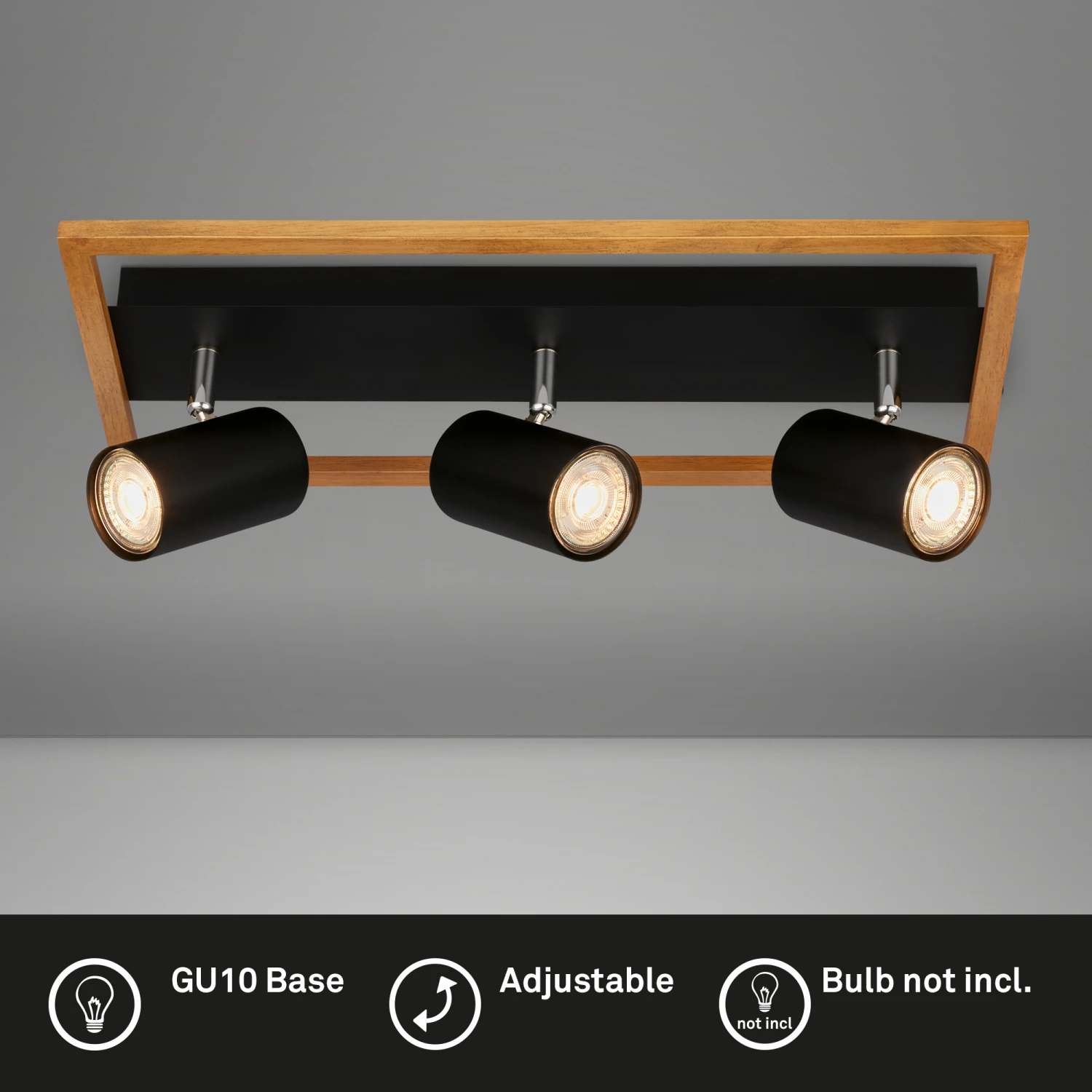 Briloner Frey Deckenstrahler, Schwenkbar, 3-flammig, Holz, Schwarz 2 Briloner Frey Deckenstrahler, Schwenkbar, 3-flammig, Holz, Schwarz – Bild 2