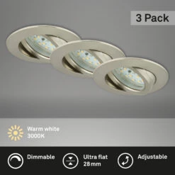 3er Set LED Einbauleuchte, Ø 8,2 Cm, 5,5 W, Matt-Nickel -Briloner Store 384bfcc8b8c5bb7358d7b4a274d89018