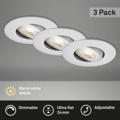 3er Set LED Einbauleuchte, Ø 9 Cm, Schwenkbar, 5 W, Chrom-Matt -Briloner Store 3er set led einbauleuchte chrom matt b8c00f90d8dab36e29a068de0143a0ee