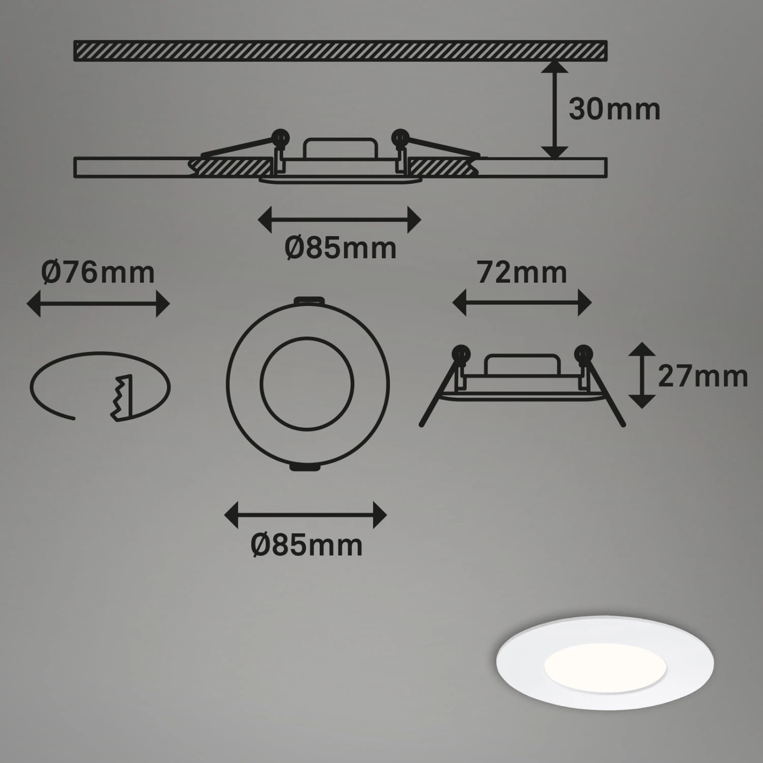 3er Set LED Einbauleuchte, Ø 8,5 Cm, 4,9 W, Weiß 2 3er Set LED Einbauleuchte, Ø 8,5 Cm, 4,9 W, Weiß – Bild 2
