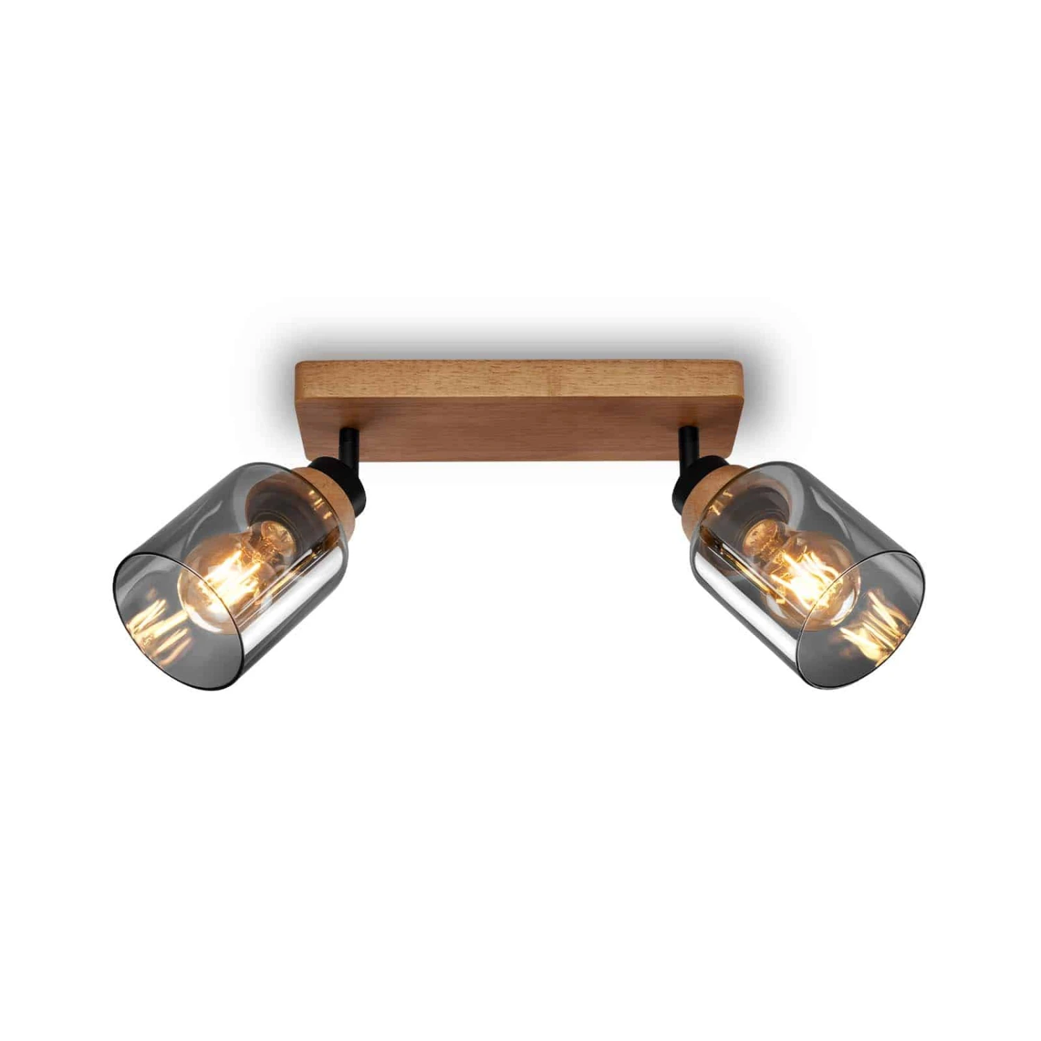 Briloner Royk Deckenstrahler, Rauchglas, Schwenkbar, 2-flammig, Holzbasis 1 Briloner Royk Deckenstrahler, Rauchglas, Schwenkbar, 2-flammig, Holzbasis