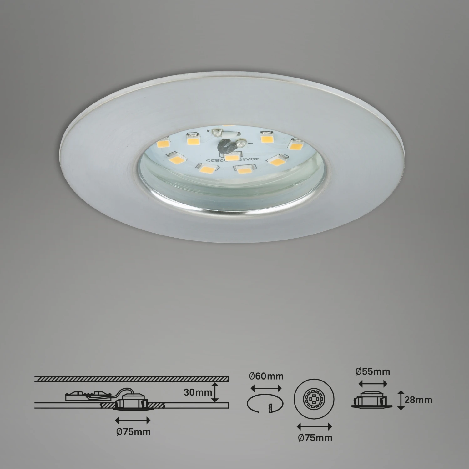 3er Set LED Einbauleuchte, Ø 7,5 Cm, 6,5 W, Alu 3 3er Set LED Einbauleuchte, Ø 7,5 Cm, 6,5 W, Alu – Bild 3