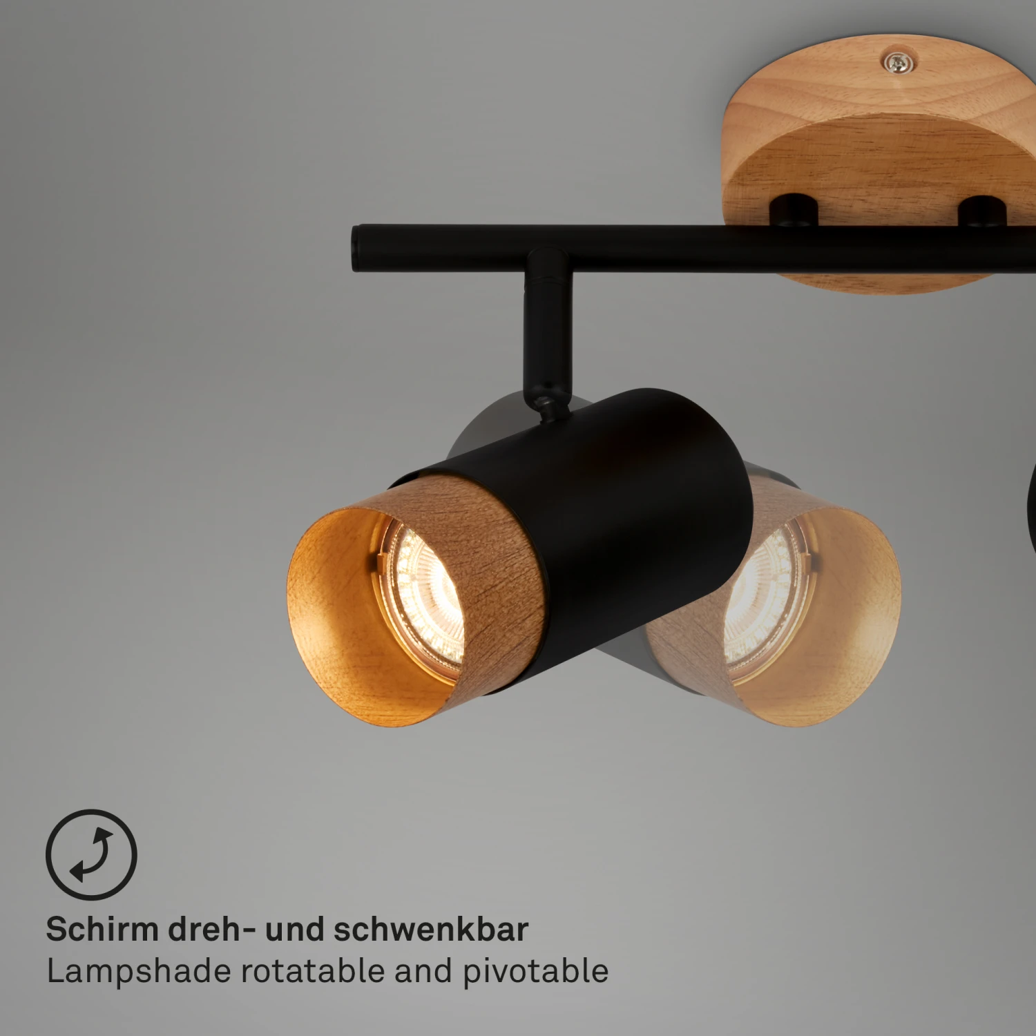 Briloner Plek Wandleuchte, Schwenkbar, Holz, 2-flammig, Schwarz 3 Briloner Plek Wandleuchte, Schwenkbar, Holz, 2-flammig, Schwarz – Bild 3
