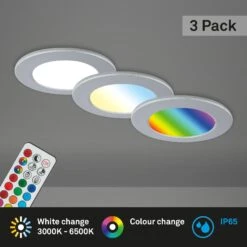 RGB-CCT LED Einbauleuchten-Set, Ø9,2 Cm, 3x LED, 4,8 W, 450 Lm, Chrom-matt -Briloner Store 7e7e941d3f028a708dba4e361427ea95