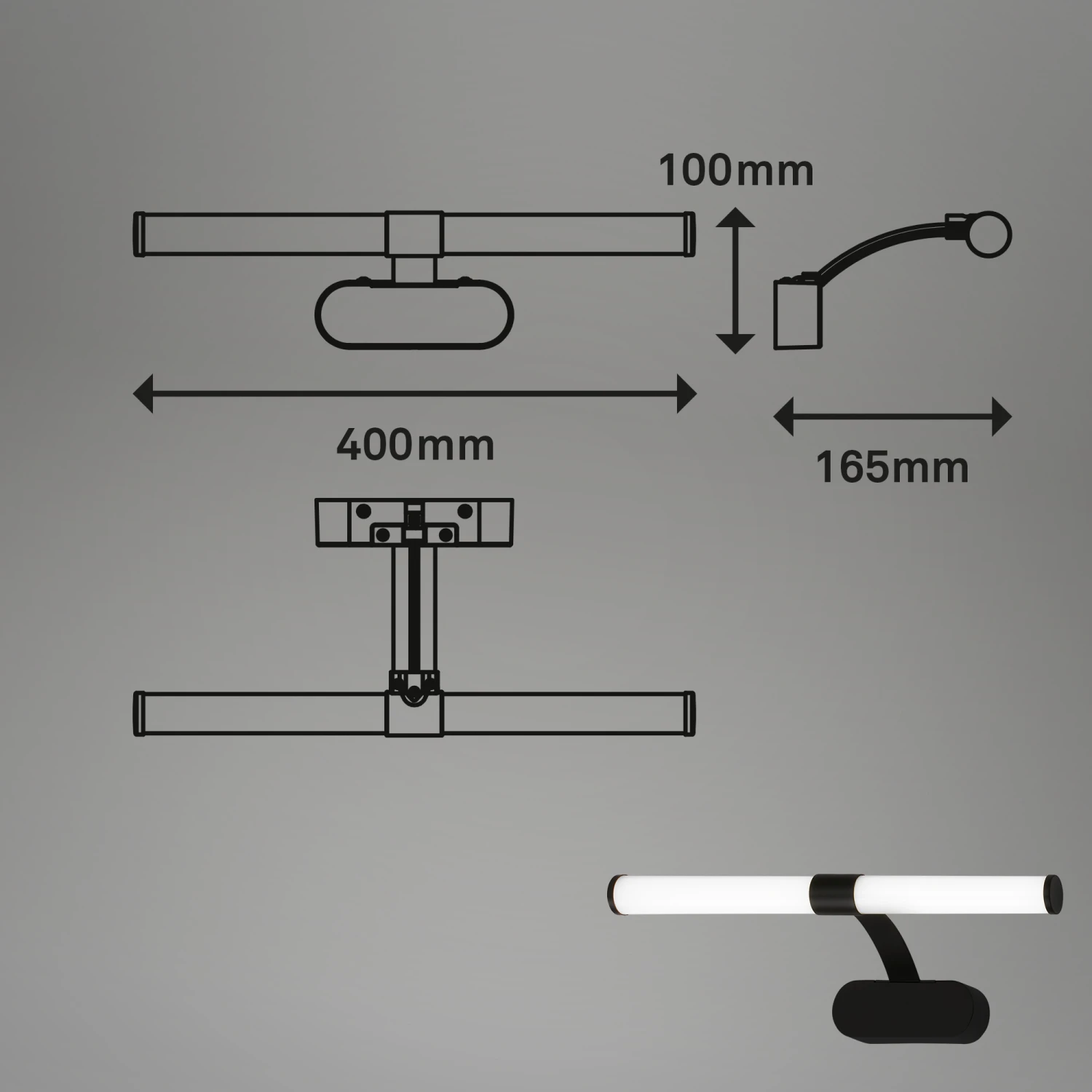 LED Spiegelleuchte 40 Cm 6 Watt 720lm Schwarz 6 LED Spiegelleuchte 40 Cm 6 Watt 720lm Schwarz – Bild 6