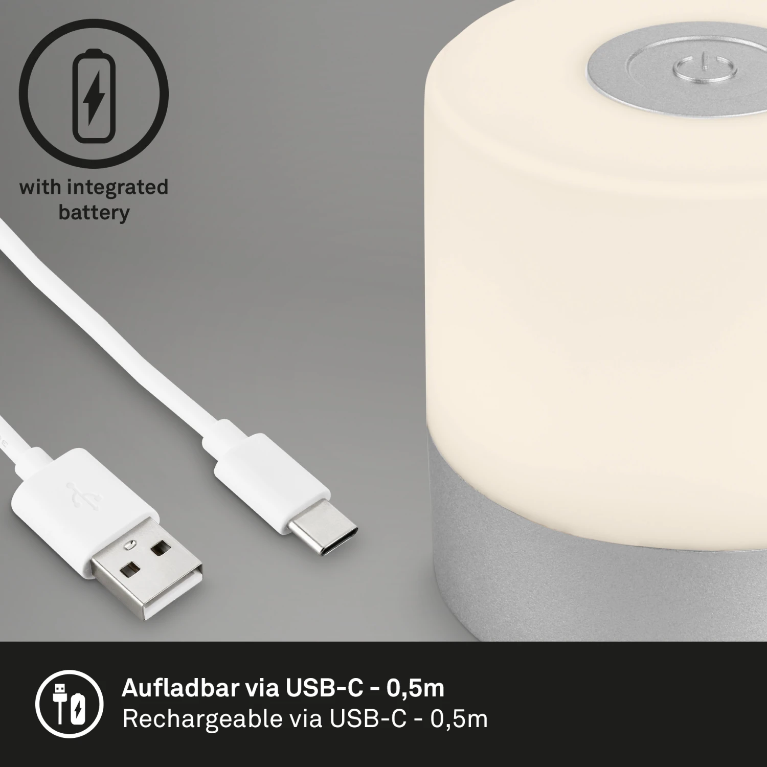 LED Akku-Tischleuchte, 7 Cm, USB-C, 2W, 150lm, Chrom-matt 4 LED Akku-Tischleuchte, 7 Cm, USB-C, 2W, 150lm, Chrom-matt – Bild 4