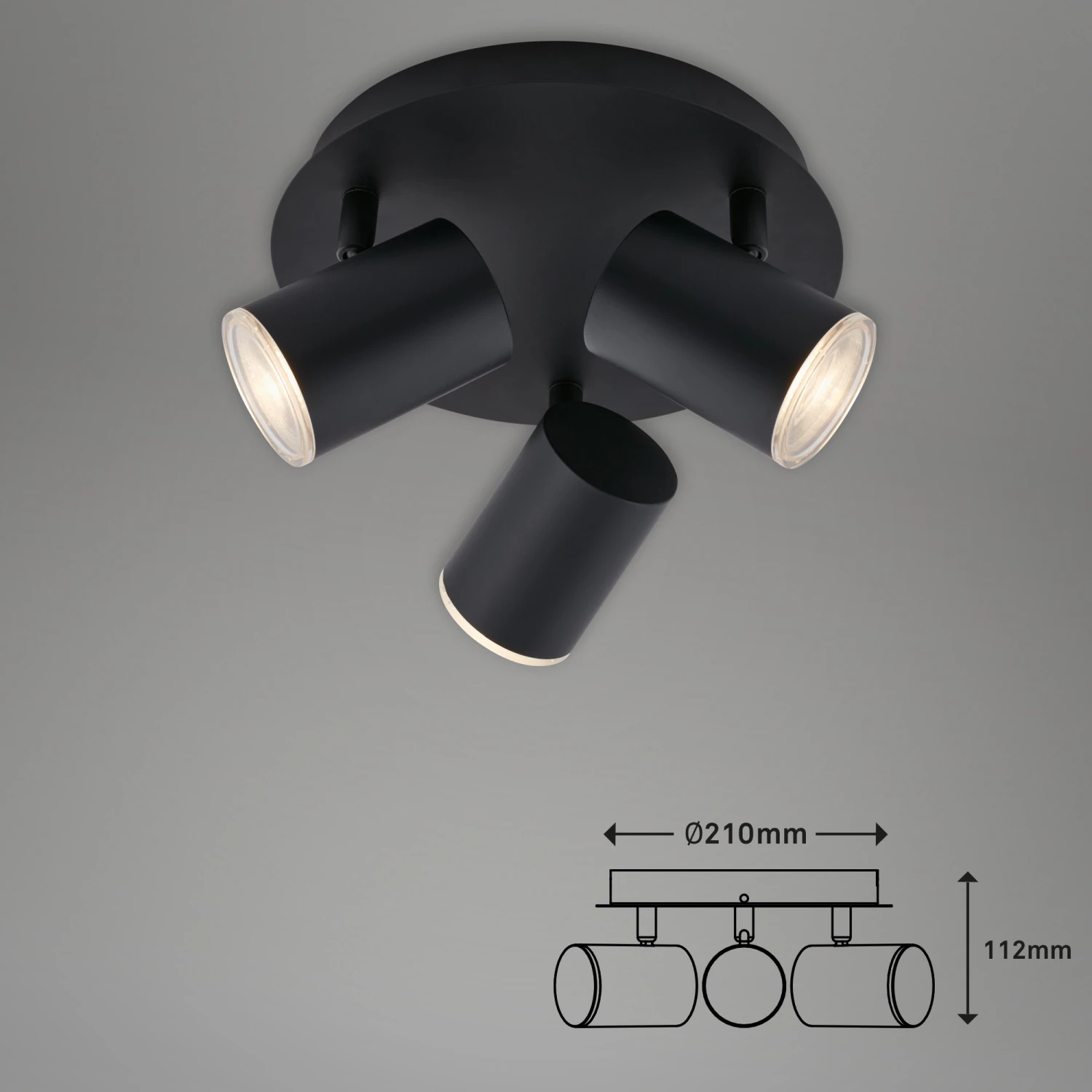 LED Spotleuchte Ø 21 Cm 3xGU10 Max. 5W Schwarz 4 LED Spotleuchte Ø 21 Cm 3xGU10 Max. 5W Schwarz – Bild 4