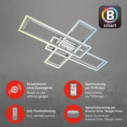 B Smart CCT LED Deckenleuchte, 104 Cm, LED-Platine, 66 W, 6600 Lm, Alufarbig-chrom -Briloner Store bsmart wifi bluetooth cct led deckenleuchte alu chrom led funktion 52a152bca3ebbe046b18490c89ceb753