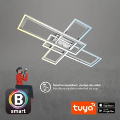 B Smart CCT LED Deckenleuchte, 104 Cm, LED-Platine, 66 W, 6600 Lm, Alufarbig-chrom -Briloner Store bsmart wifi bluetooth cct led deckenleuchte alu chrom led funktion3 f7e2e962c8f4ab410d3f5af0e3765119
