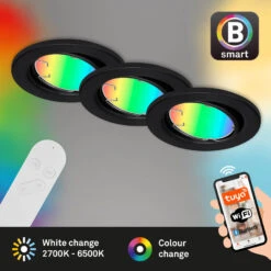 3er Set CCT RGB Einbauleuchte, Ø 8,6 Cm, 4,9 W, 400 Lm, Schwarz -Briloner Store bsmart wifi bluetooth cct rgb led einbauleuchten 3er set freisteller2 bd59170e93c942d91fadb30ffcfd8bc8