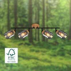 Briloner Hema Deckenstrahler, Rauchglas, Schwenkbar, 4-flammig, Holzbasis -Briloner Store c3c9683218522ce2935b2ca08520dde9