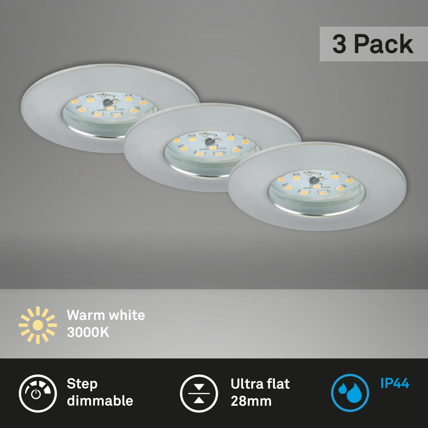 3er Set LED Einbauleuchte, Ø 7,5 Cm, 6,5 W, Alu 2 3er Set LED Einbauleuchte, Ø 7,5 Cm, 6,5 W, Alu – Bild 2
