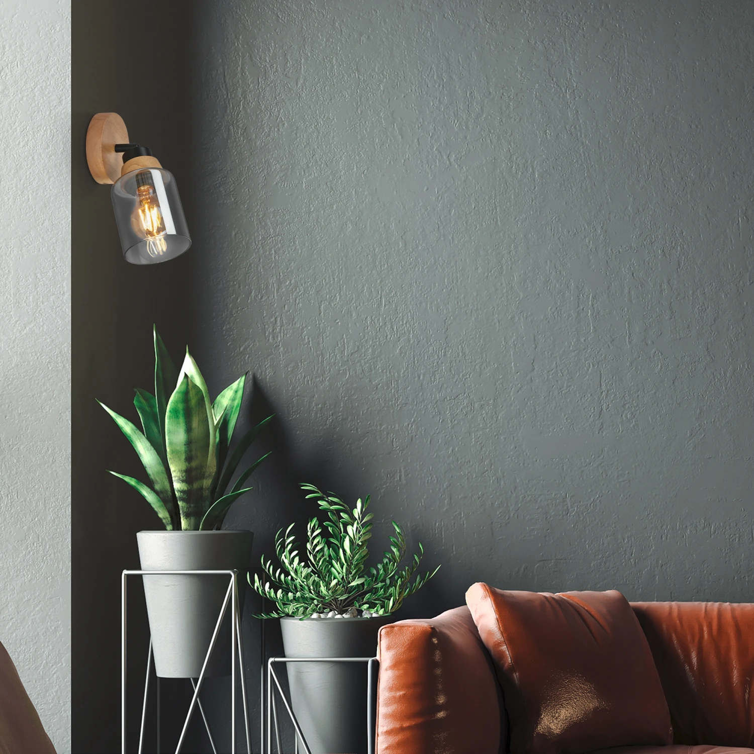 Briloner Hema Wandleuchte, Rauchglas, Schwenkbar, 1-flammig, Holzbasis 5 Briloner Hema Wandleuchte, Rauchglas, Schwenkbar, 1-flammig, Holzbasis – Bild 5