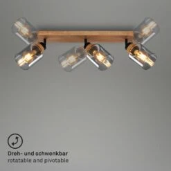 Briloner Royk Deckenstrahler, Rauchglas, Schwenkbar, 3-flammig, Holzbasis -Briloner Store e1b6372199856605835ca86707beca36