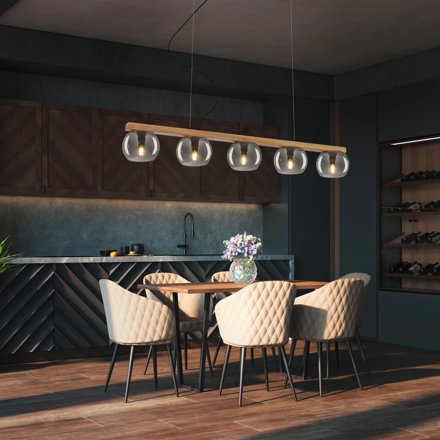 Pendelleuchte, 120 Cm, 5x E14, Max. 10W, Smoke-holz 5 Pendelleuchte, 120 Cm, 5x E14, Max. 10W, Smoke-holz – Bild 5