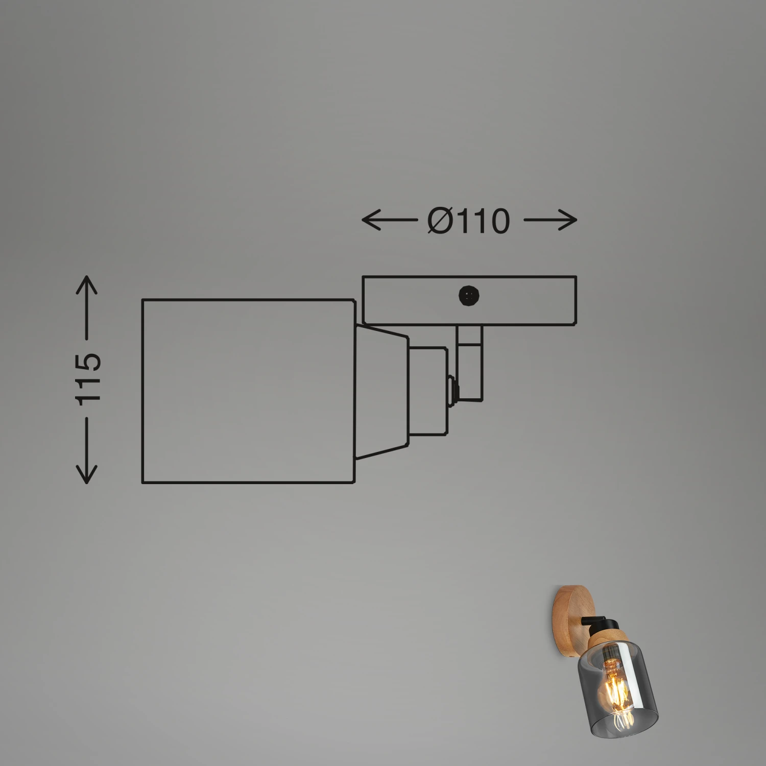 Briloner Hema Wandleuchte, Rauchglas, Schwenkbar, 1-flammig, Holzbasis 7 Briloner Hema Wandleuchte, Rauchglas, Schwenkbar, 1-flammig, Holzbasis – Bild 7