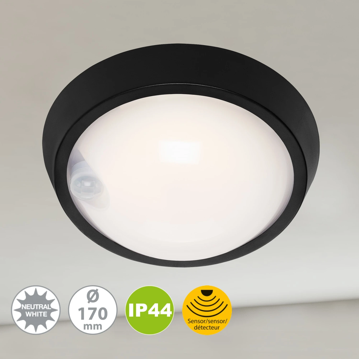 SENSOR LED Außenleuchte, Ø 17 Cm, 12 W, Schwarz 6 SENSOR LED Außenleuchte, Ø 17 Cm, 12 W, Schwarz – Bild 6