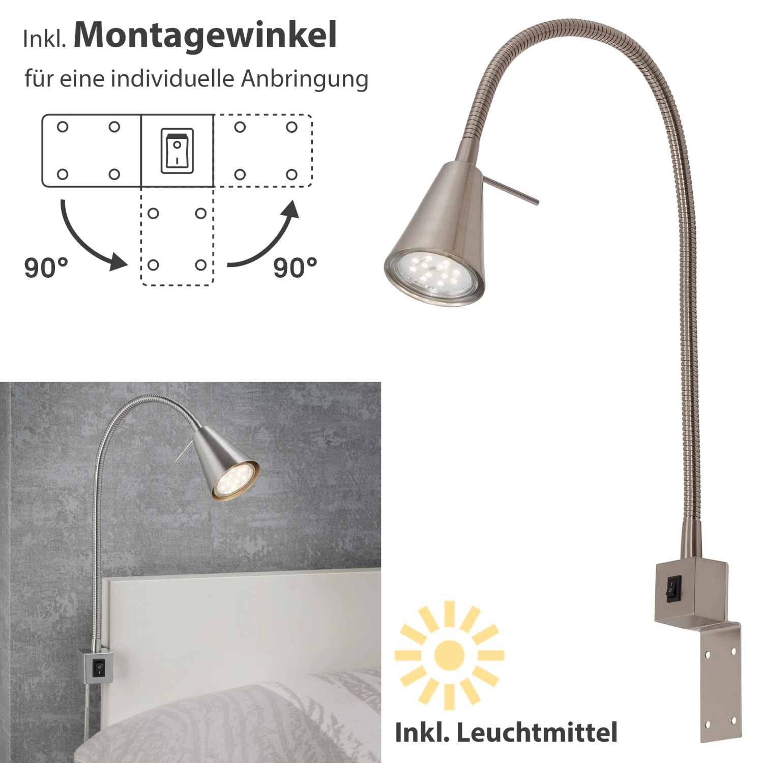 Flexible Wandleuchte 40,3 Cm 1xGU10 5W 400lm Matt-nickel 6 Flexible Wandleuchte 40,3 Cm 1xGU10 5W 400lm Matt-nickel – Bild 6