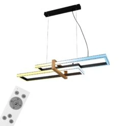 LED Pendelleuchte, 120 Cm, Timer, 44W, 400lm, Schwarz Mit Holz