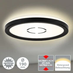 Slim LED Panel Ø 19 Cm 12W 1400lm Schwarz -Briloner Store free ultraflache led deckenleuchte weiss schwarz led titelbild 9f531695f3ce830dc342090c55c2a7b6