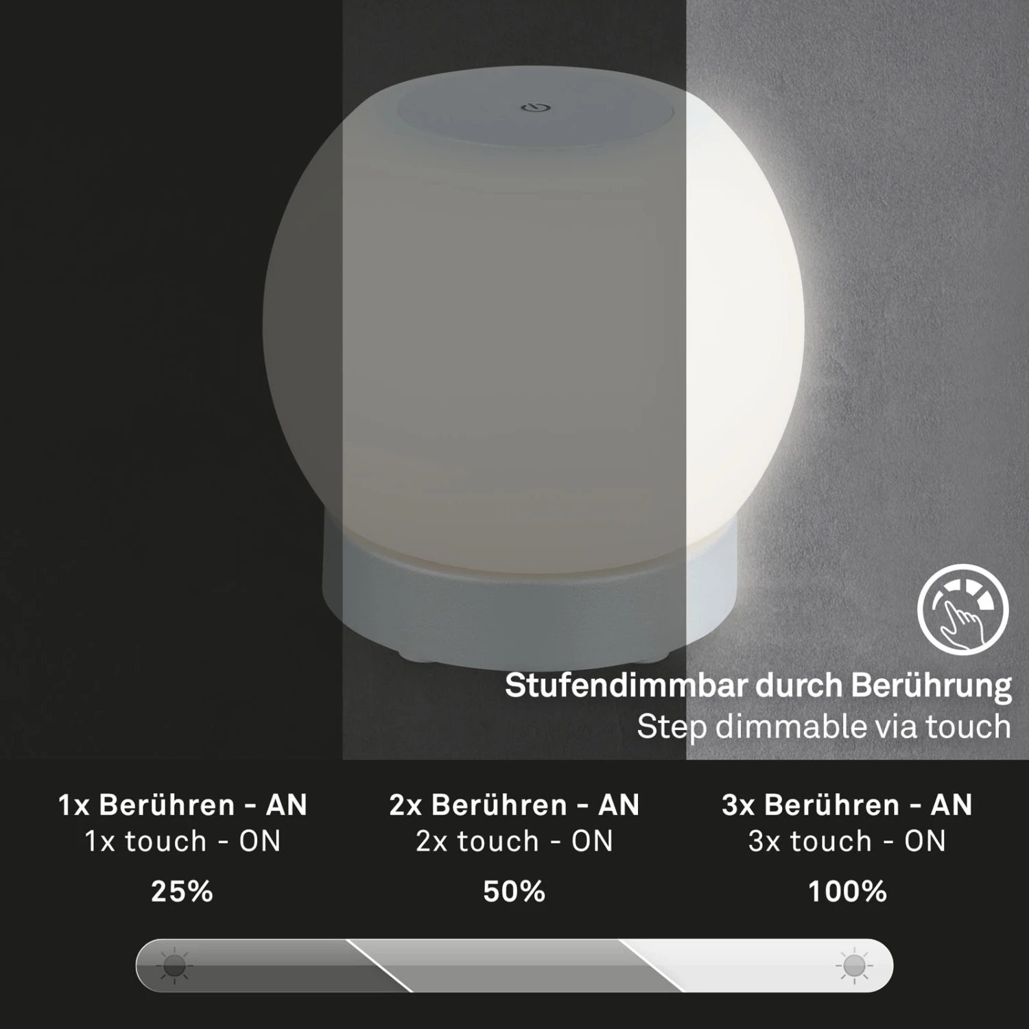 LED Akku Tischleuchte, Ø16 Cm, LED-Modul, 3W, 350 Lm, Chrom-matt 8 LED Akku Tischleuchte, Ø16 Cm, LED-Modul, 3W, 350 Lm, Chrom-matt – Bild 8