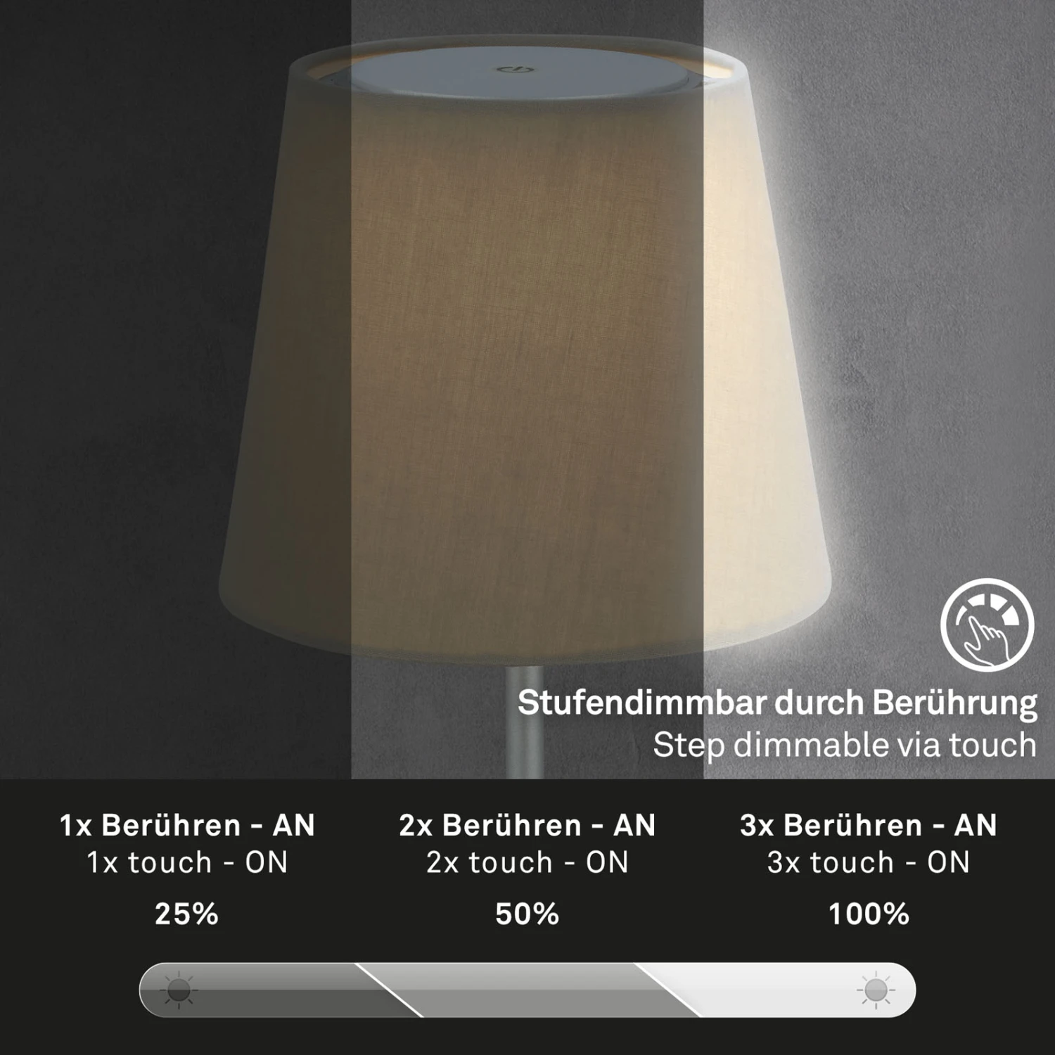 LED Akku Tischleuchte, Ø12,5 Cm, LED-Modul, 3W, 350 Lm, Taupe 3 LED Akku Tischleuchte, Ø12,5 Cm, LED-Modul, 3W, 350 Lm, Taupe – Bild 3