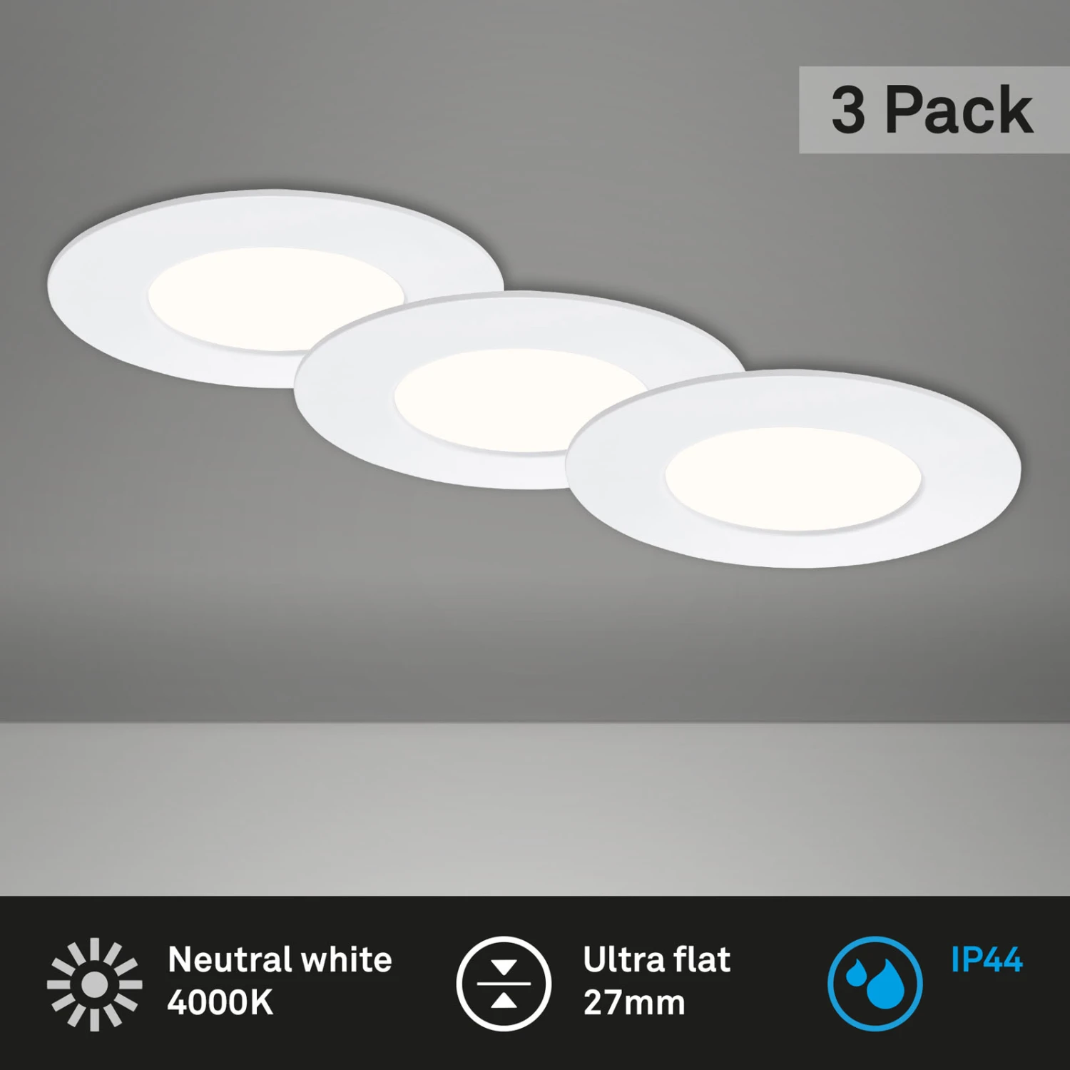 3er Set LED Einbauleuchte, Ø 8,5 Cm, 4,9 W, Weiß 3 3er Set LED Einbauleuchte, Ø 8,5 Cm, 4,9 W, Weiß – Bild 3
