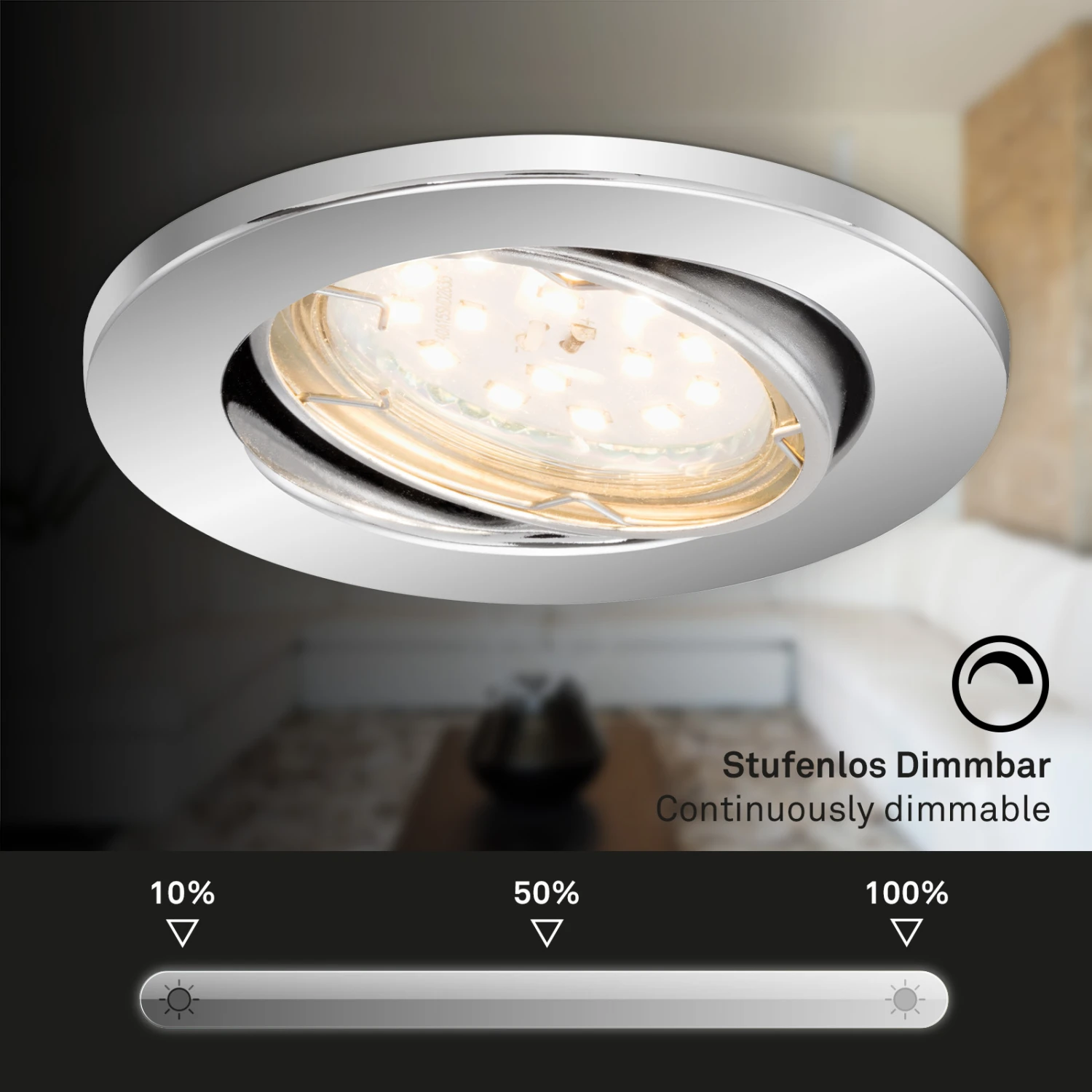 3er Set LED Einbauleuchte, Ø 8,6 Cm, 5 W, Chrom 6 3er Set LED Einbauleuchte, Ø 8,6 Cm, 5 W, Chrom – Bild 6