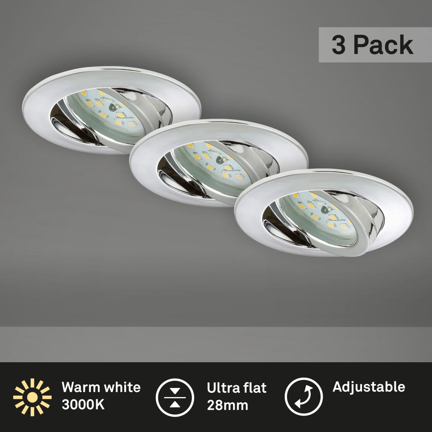 3er Set LED Einbauleuchte, Ø 8,2 Cm, 5 W, Chrom 5 3er Set LED Einbauleuchte, Ø 8,2 Cm, 5 W, Chrom – Bild 5