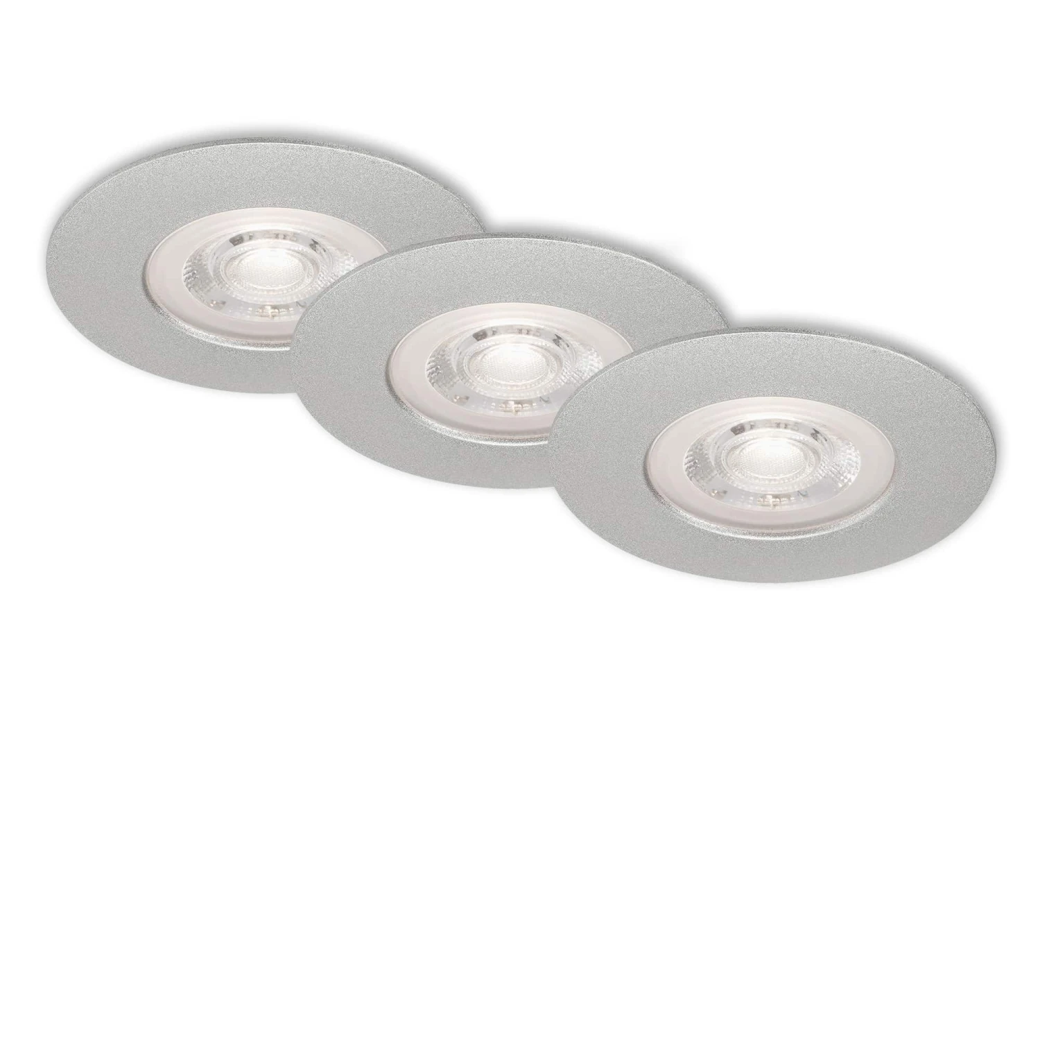 3er Set LED Einbauleuchte, Ø 9 Cm, Dimmbar 5 W, Chrom-Matt 1 3er Set LED Einbauleuchte, Ø 9 Cm, Dimmbar 5 W, Chrom-Matt