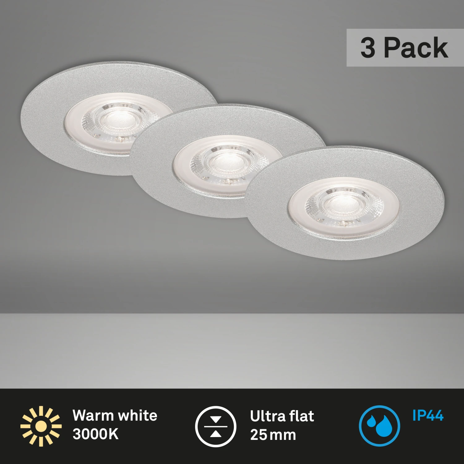 3er Set LED Einbauleuchte, Ø 9 Cm, 5 W, Chrom-Matt 6 3er Set LED Einbauleuchte, Ø 9 Cm, 5 W, Chrom-Matt – Bild 6