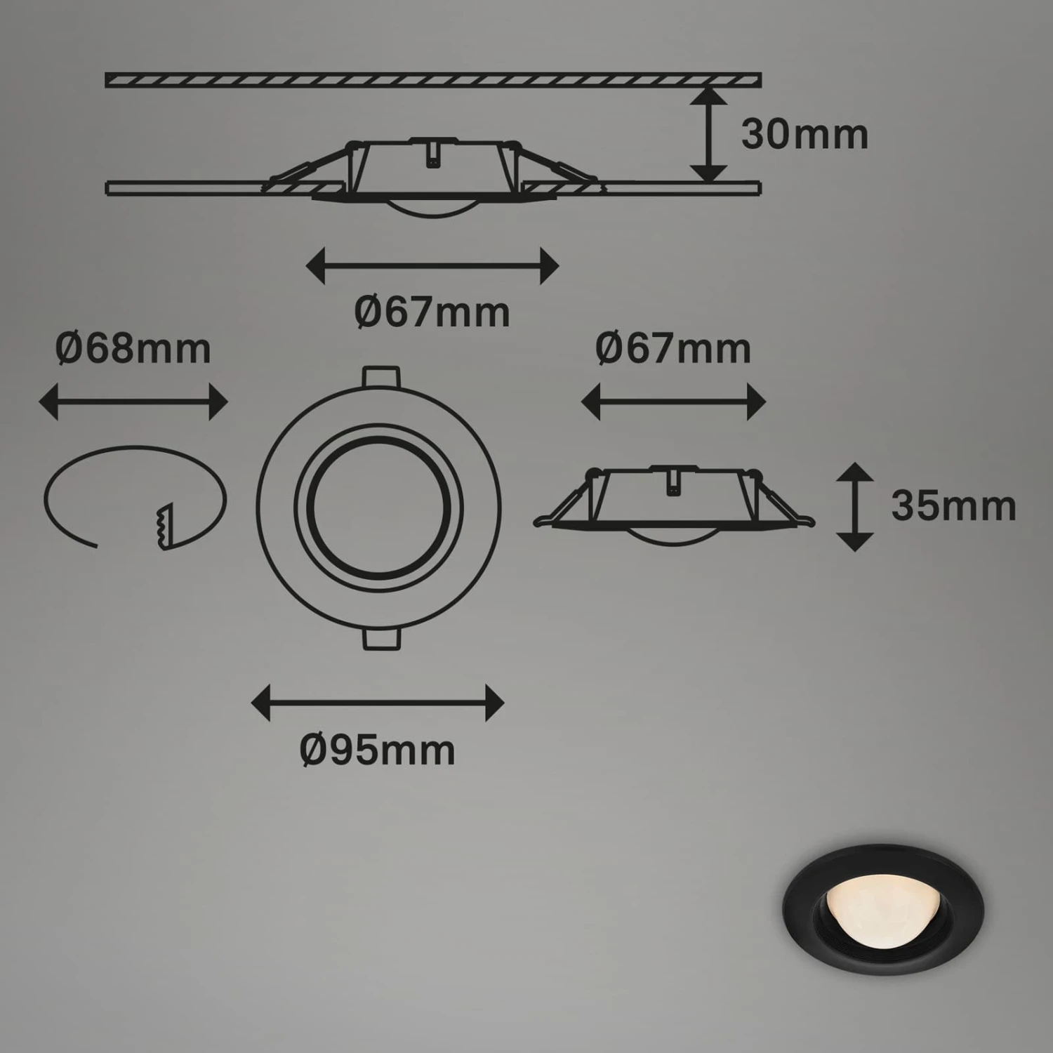 LED Einbauleuchten-Set, Ø9,5 Cm, 3x LED, 3 W, 260 Lm, Schwarz 4 LED Einbauleuchten-Set, Ø9,5 Cm, 3x LED, 3 W, 260 Lm, Schwarz – Bild 4