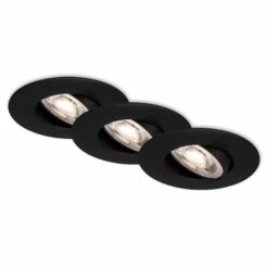 3er Set Ultraflache LED Einbauleuchte, Ø 9 Cm, 5 W, Schwarz