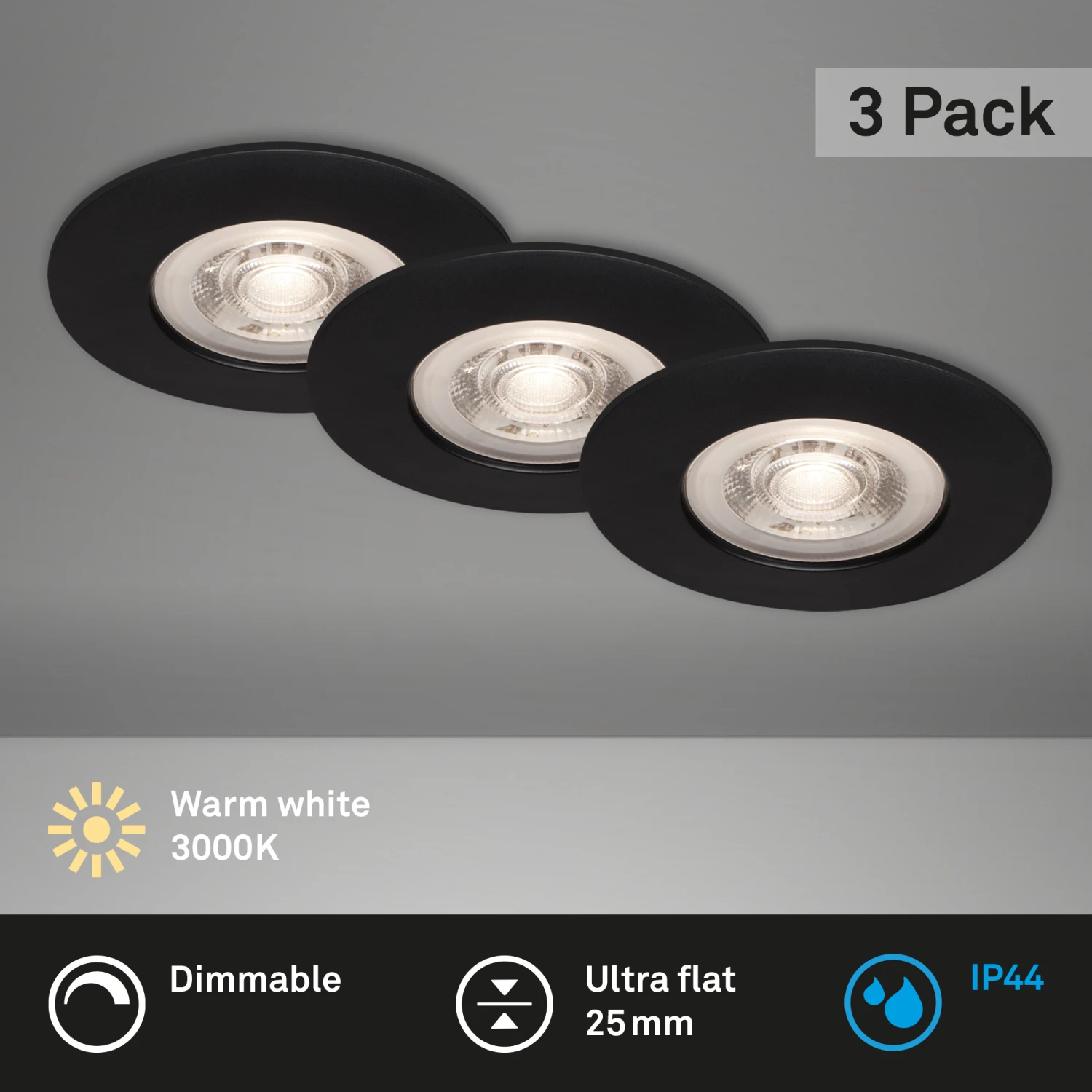 3er Set LED Einbauleuchte, Ø 9 Cm, Dimmbar, 5 W, Schwarz 7 3er Set LED Einbauleuchte, Ø 9 Cm, Dimmbar, 5 W, Schwarz – Bild 7