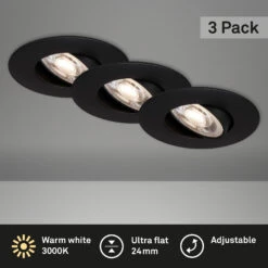 3er Set Ultraflache LED Einbauleuchte, Ø 9 Cm, 5 W, Schwarz -Briloner Store led einbauleuchten schwarz matt led platine titelbild ca05b43942e5fa0c172ed52fc6d63559
