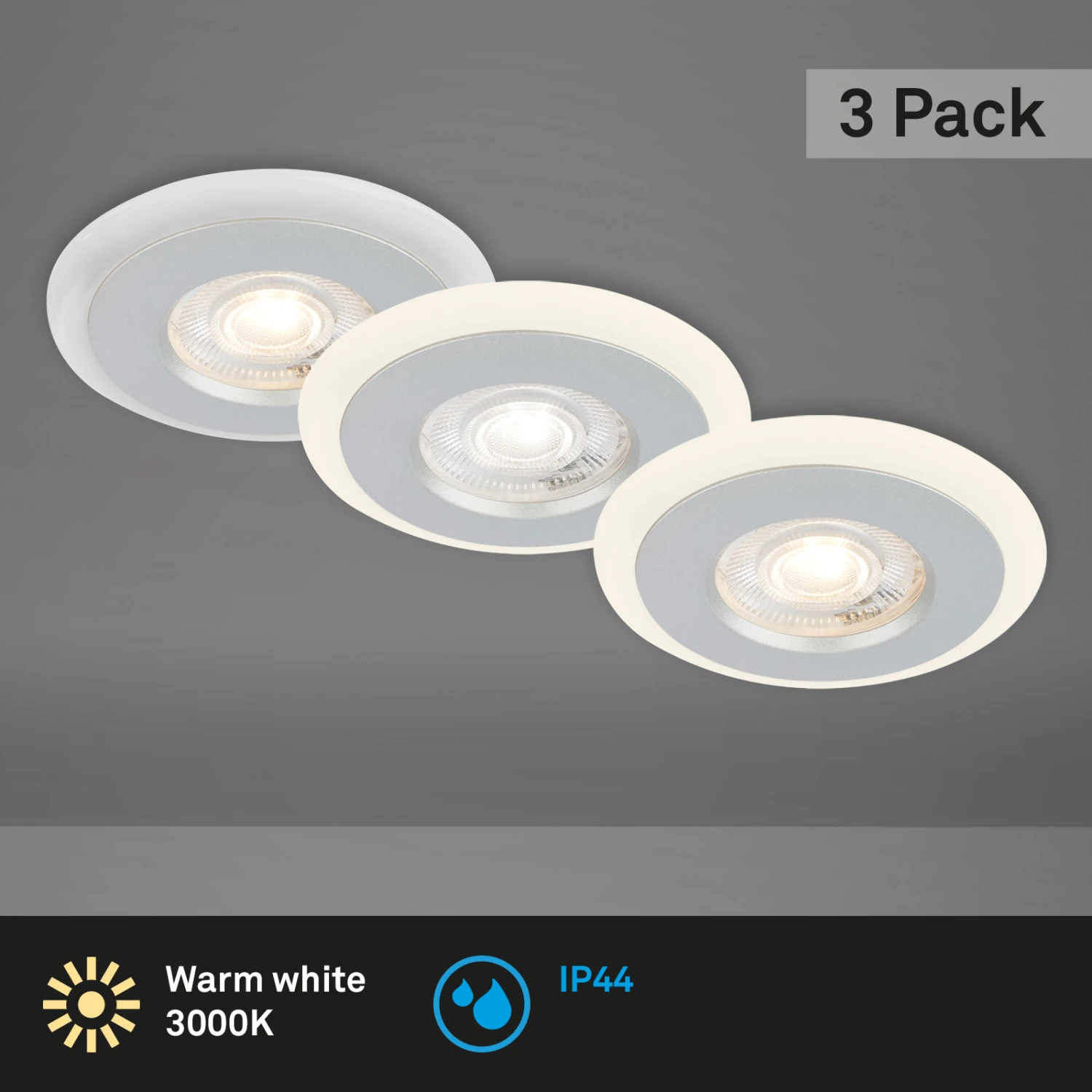 LED Einbauleuchten-Set, Ø8,4 Cm, 3x LED, 5 W, 460 Lm, Chrom-matt 3 LED Einbauleuchten-Set, Ø8,4 Cm, 3x LED, 5 W, 460 Lm, Chrom-matt – Bild 3