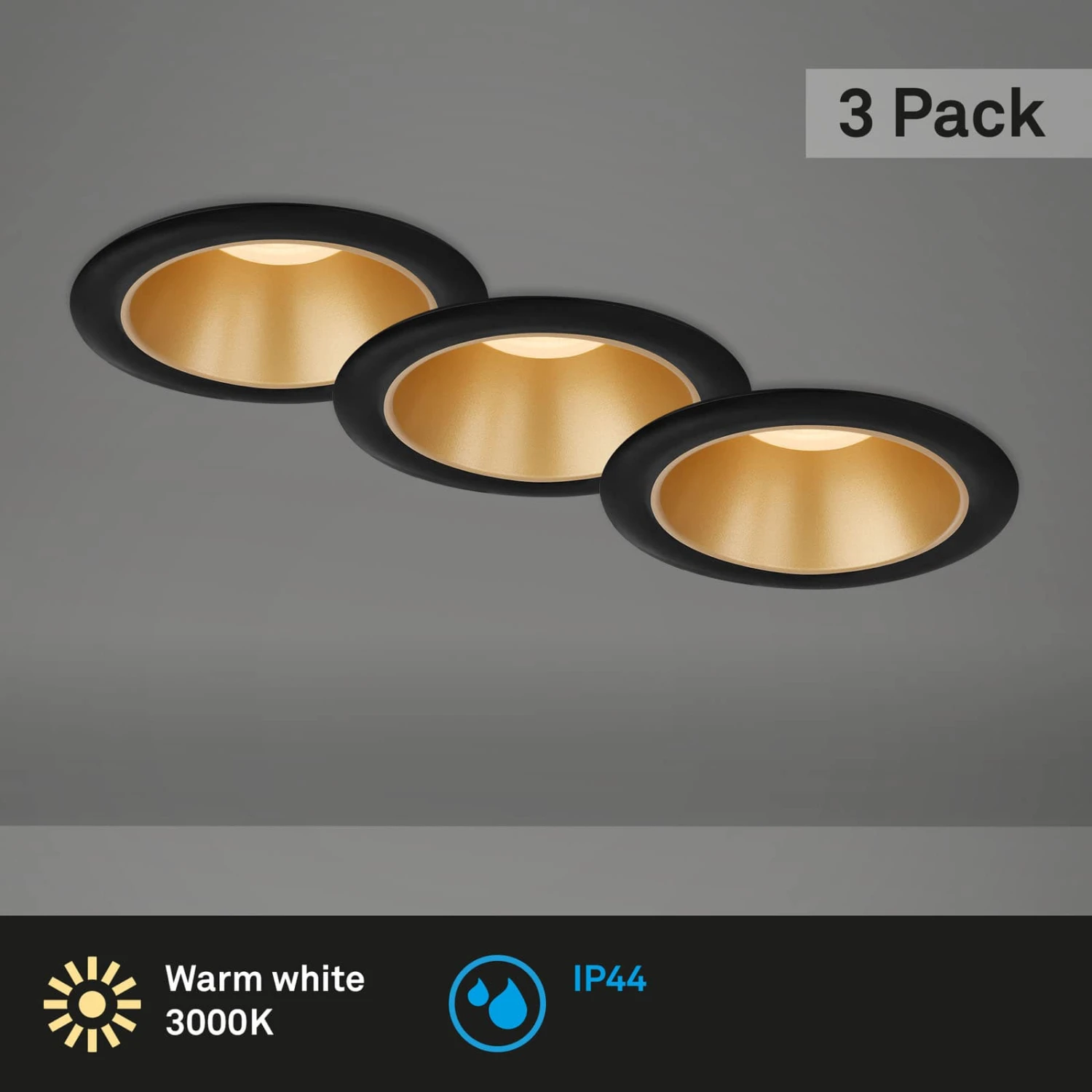 LED Einbauleuchten-Set, Ø9,5 Cm, 3x LED, 4,9 W, 480 Lm, Schwarz-gold 2 LED Einbauleuchten-Set, Ø9,5 Cm, 3x LED, 4,9 W, 480 Lm, Schwarz-gold – Bild 2