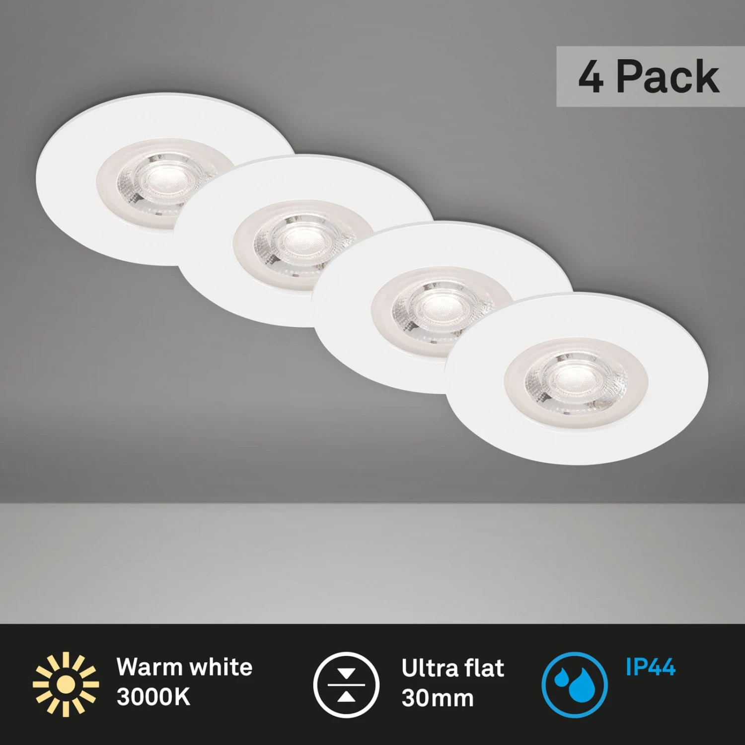 LED Einbauleuchten, Ø9 Cm, 4x LED, 4,9 W, 480 Lm, Matt-weiß 2 LED Einbauleuchten, Ø9 Cm, 4x LED, 4,9 W, 480 Lm, Matt-weiß – Bild 2