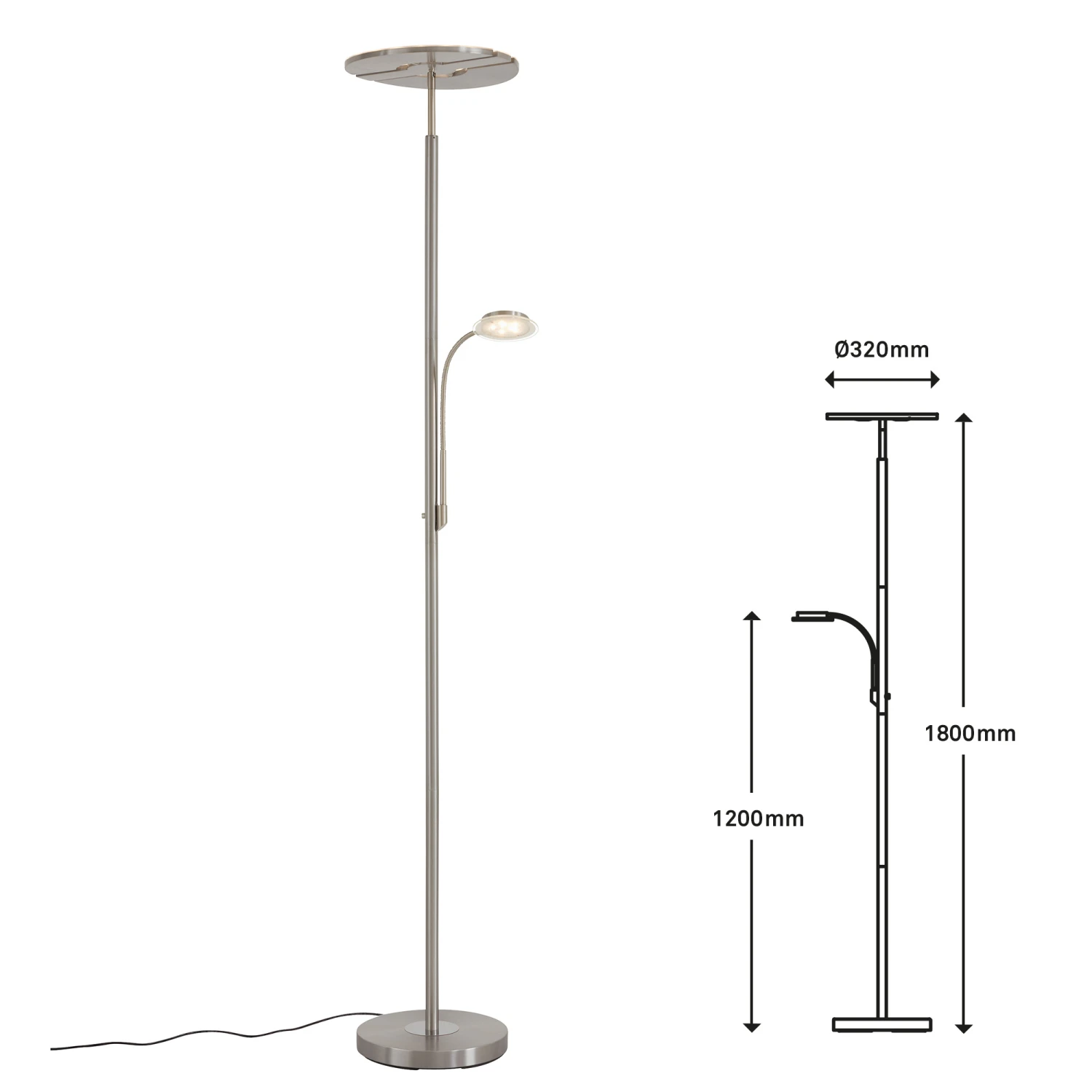 LED Touch Stehleuchte Ø 32 Cm 3x7,5W 750lm Matt-nickel 2 LED Touch Stehleuchte Ø 32 Cm 3x7,5W 750lm Matt-nickel – Bild 2