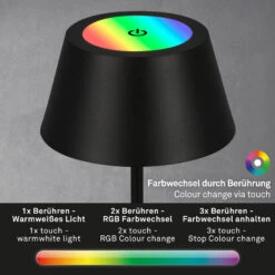 LED RGB Akku-Tischleuchte 38 Cm 2,6W 200lm Schwarz -Briloner Store led rgb akku tischleuchte schwarz funktion1 d81111bd32141eb314d8c621d739ed41