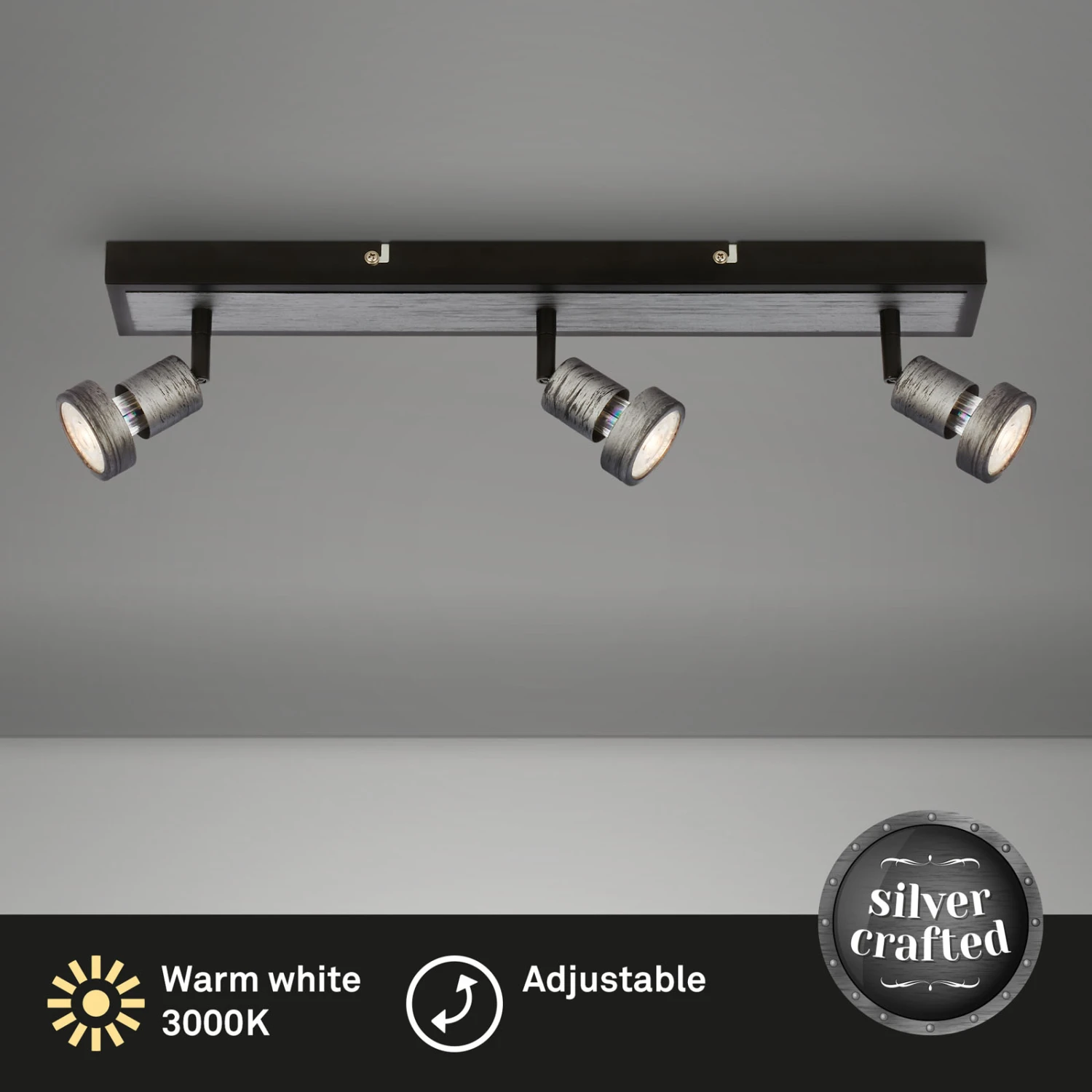 LED Spotleuchte, 48 Cm, 3x GU10, 4,9 W, 460 Lm, Antik-silber 2 LED Spotleuchte, 48 Cm, 3x GU10, 4,9 W, 460 Lm, Antik-silber – Bild 2