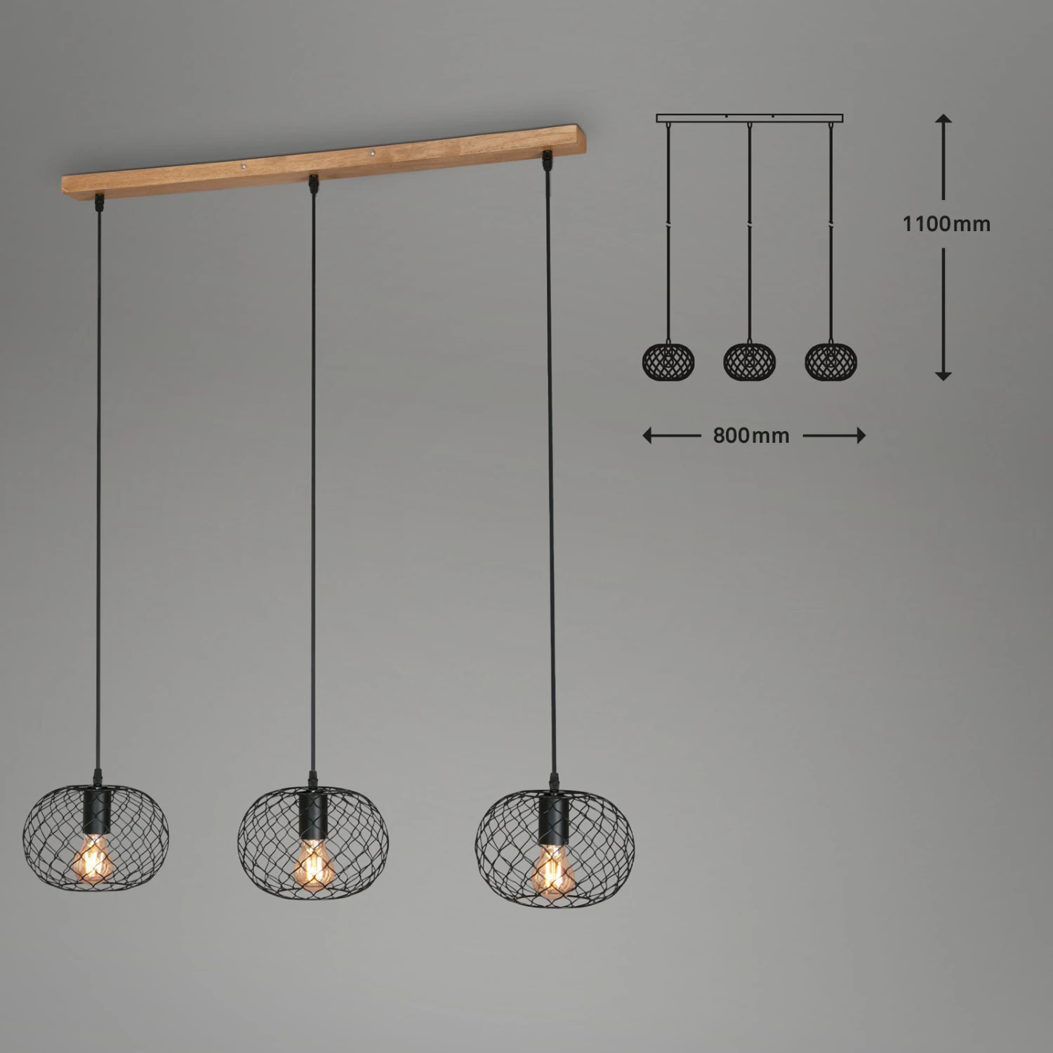 Pendelleuchte, 90 Cm, Max. 40 W, Schwarz-Holz 4 Pendelleuchte, 90 Cm, Max. 40 W, Schwarz-Holz – Bild 4