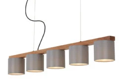 Pendelleuchte, 110 Cm, Max. 25 W, Grau -Briloner Store pendelleuchte grau mit holz stoff 5xe14exkl detail3 935b3174ab2093a13b264164159f0bf6