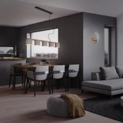 Pendelleuchte, 110 Cm, Max. 25 W, Grau -Briloner Store pendelleuchte grau mit holz stoff 5xe14exkl milieu1 1c4a920d2c063d46a3c668309938b49a