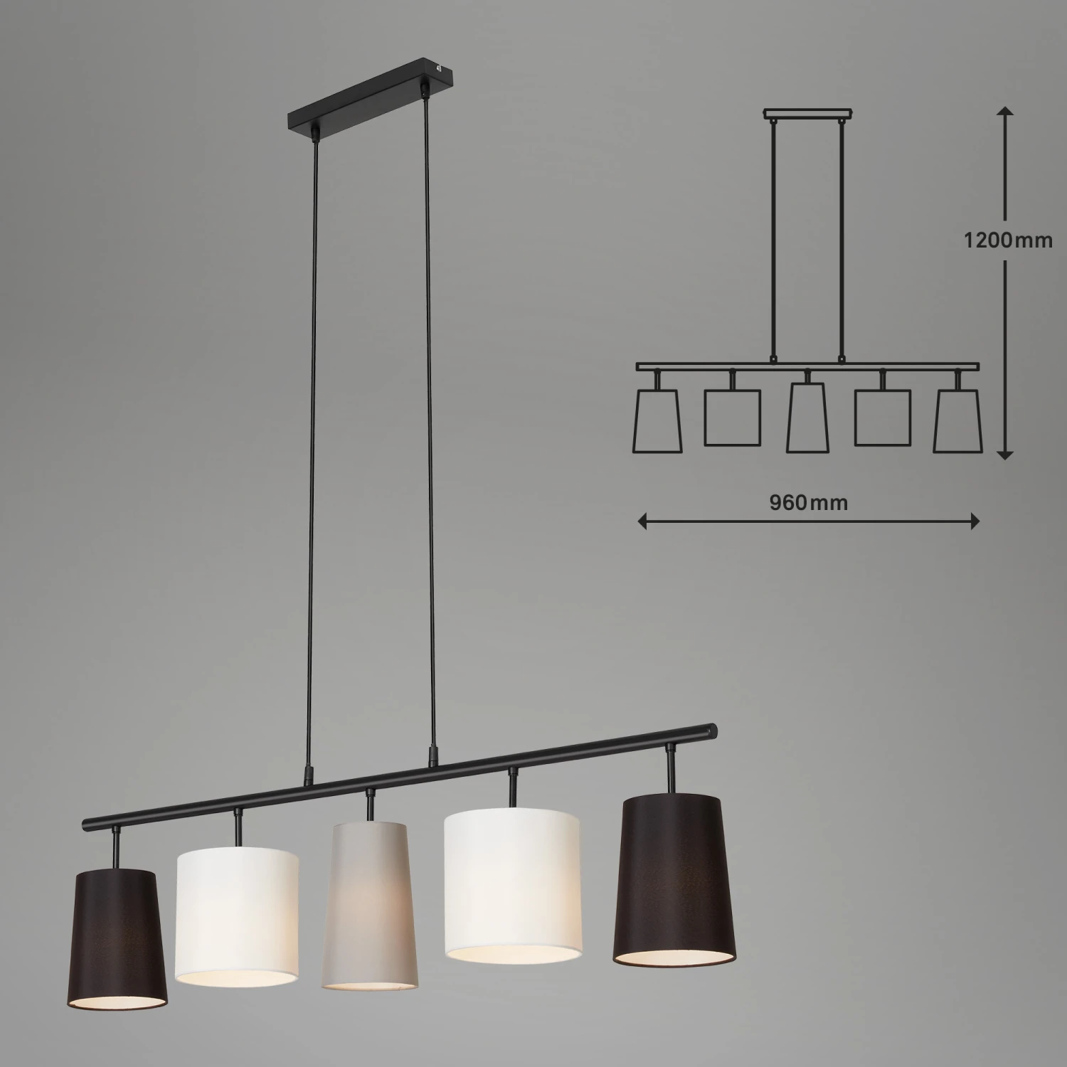 Pendelleuchte, 96 Cm, Max. 40 W, Schwarz-Weiß-Grau 6 Pendelleuchte, 96 Cm, Max. 40 W, Schwarz-Weiß-Grau – Bild 6