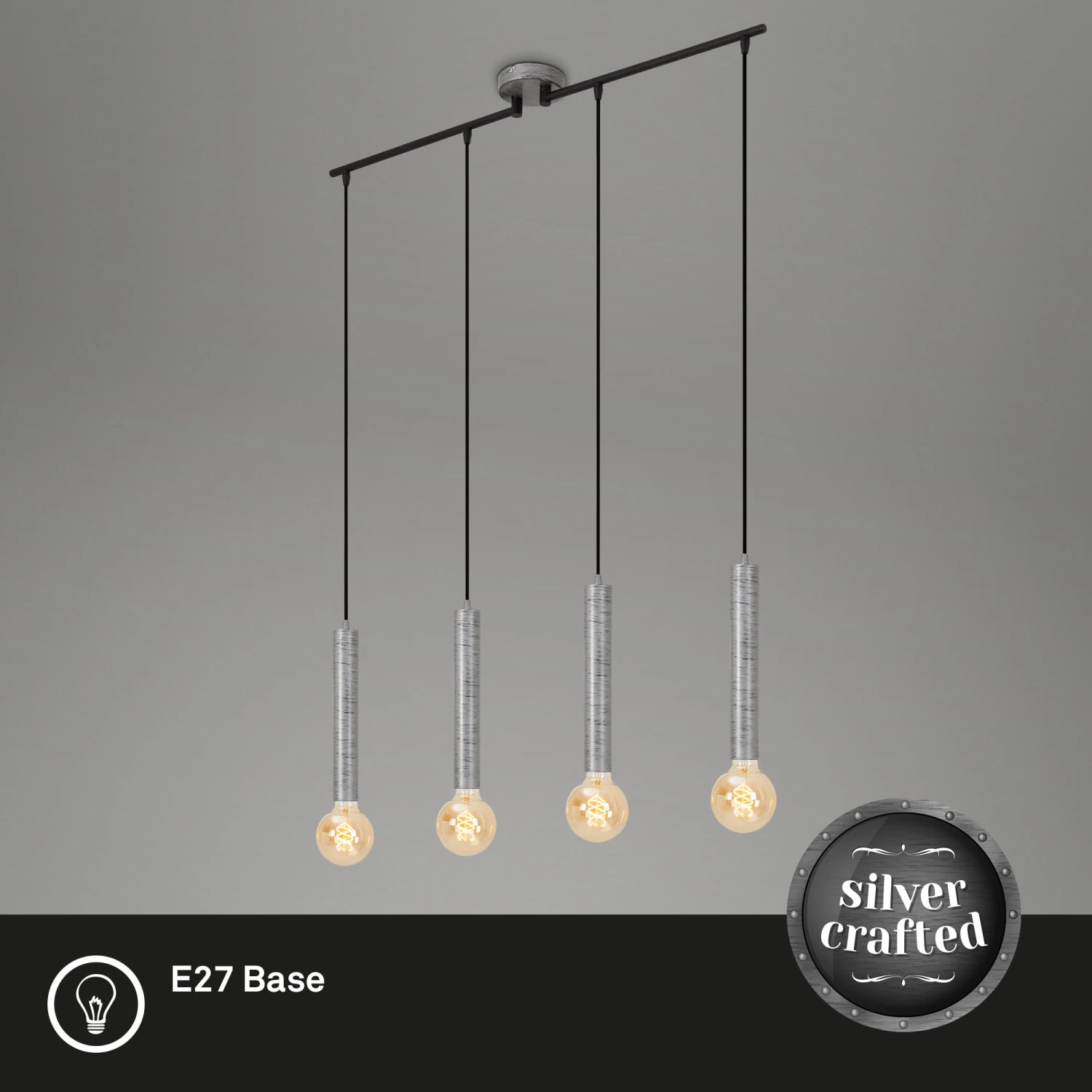 Retro Pendelleuchte, 85 Cm, Exkl. 4x E27, Max. 60 W, Antik-silber 4 Retro Pendelleuchte, 85 Cm, Exkl. 4x E27, Max. 60 W, Antik-silber – Bild 4